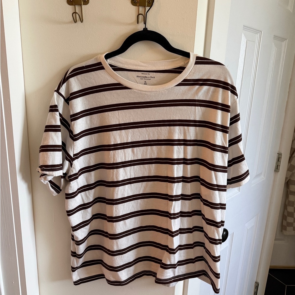 Abercrombie Striped White and Brown Women's Top
